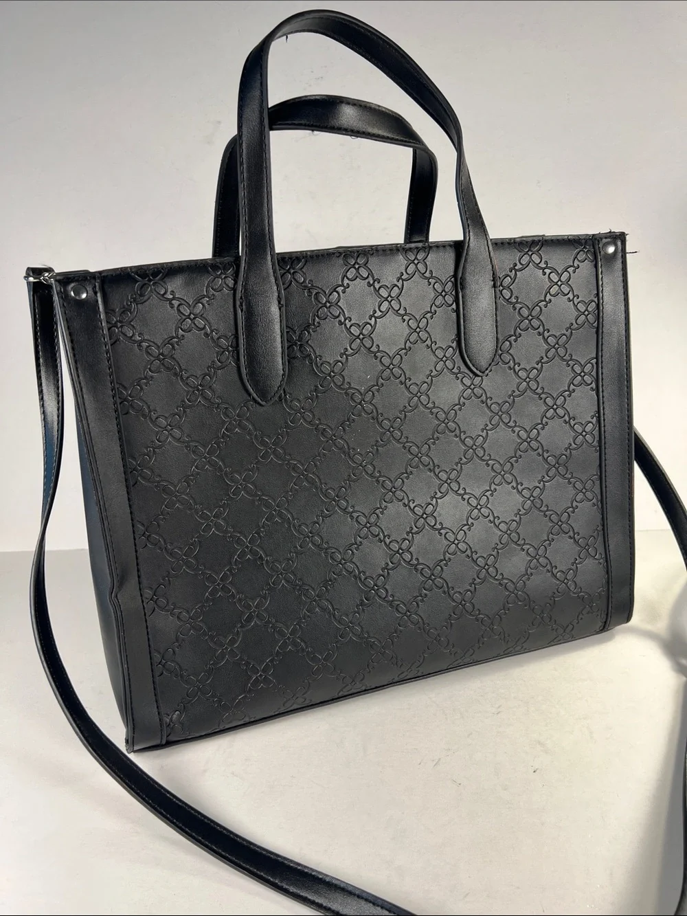 Nine West Black Embossed Satchel with Detachable Strap